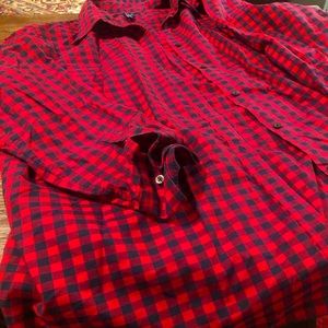 Red and navy checked long sleeved blouse size 2X